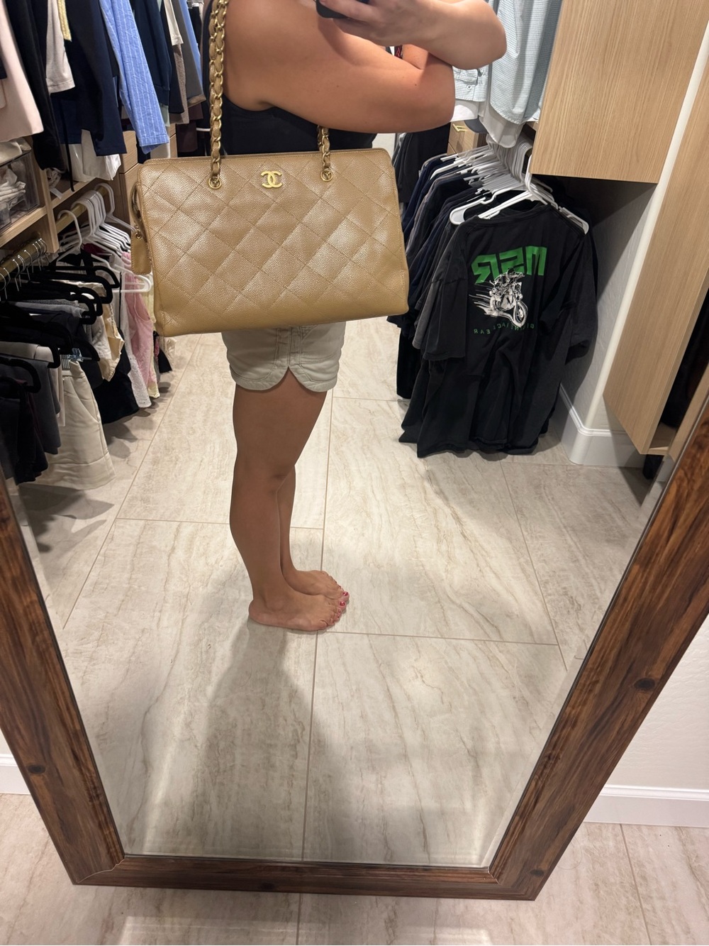 CHANEL Quilted Beige Caviar Leather Chain Shoulder Bag - Picture 15 of 16